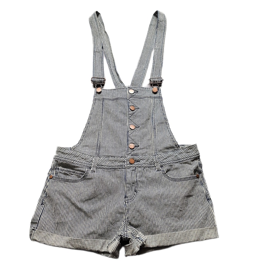American Rag Overalls Women M White Hickory Stripe Adjustable Strap Button Front